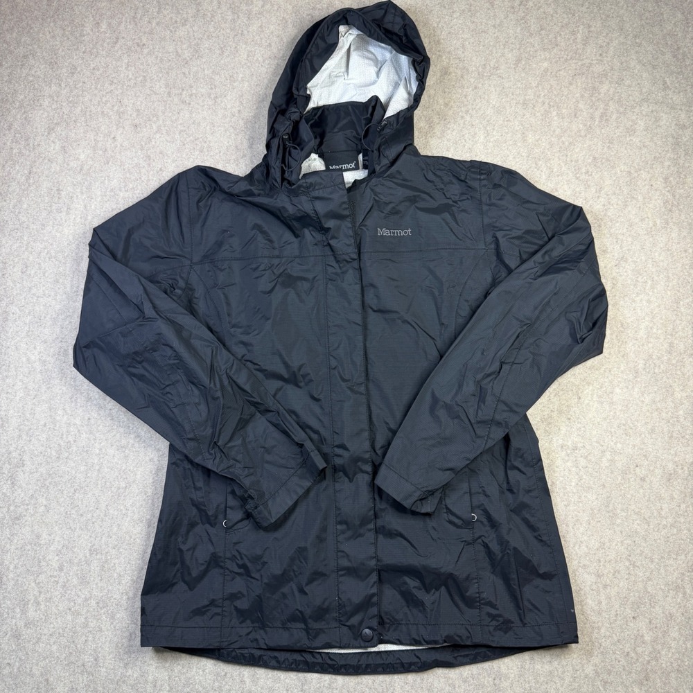 Marmot Womens PreCip Rain Jacket Black Waterproof Hooded Shell Size Medium